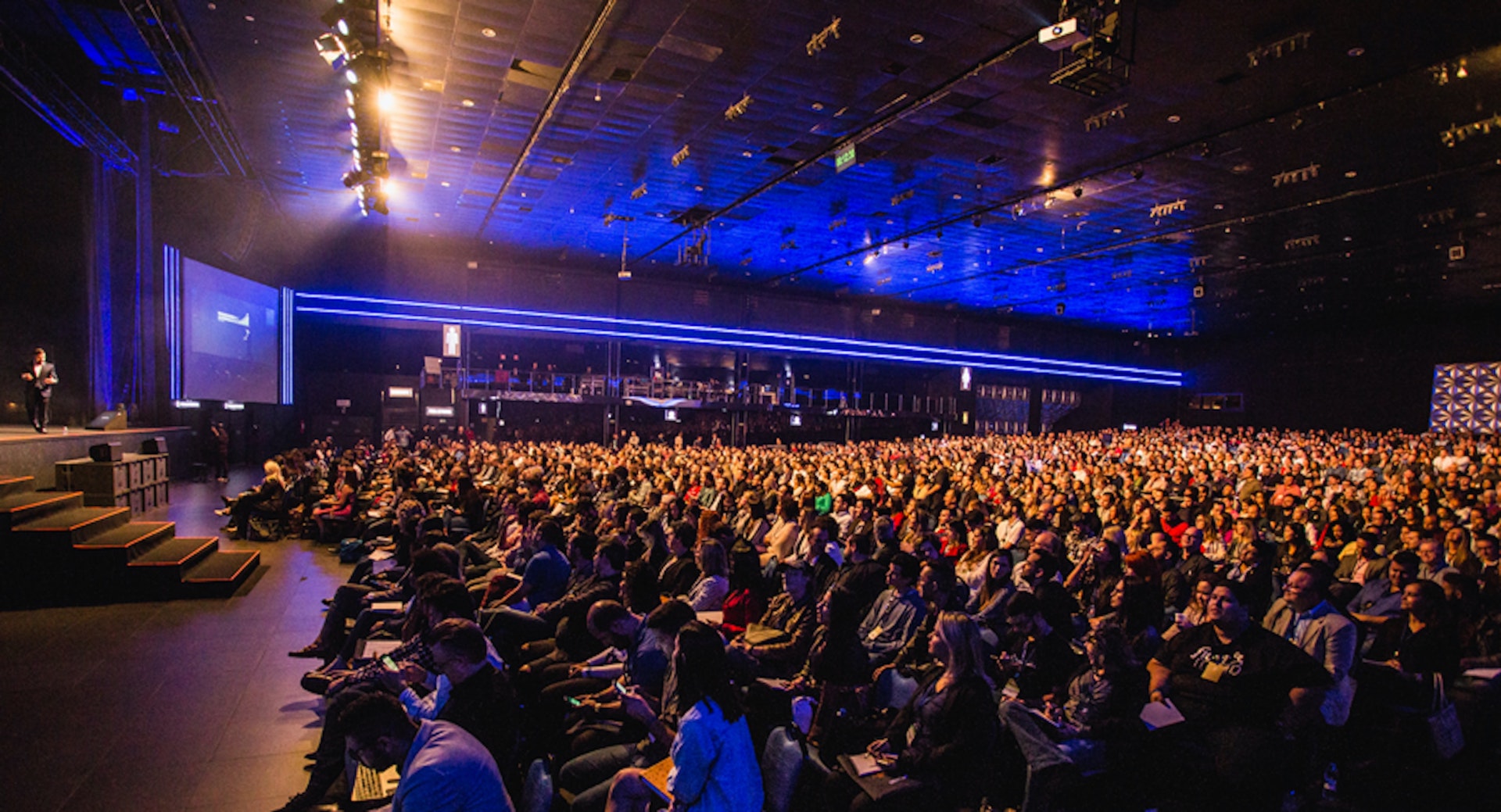 Conference hall arranged for a live real estate speaking event
